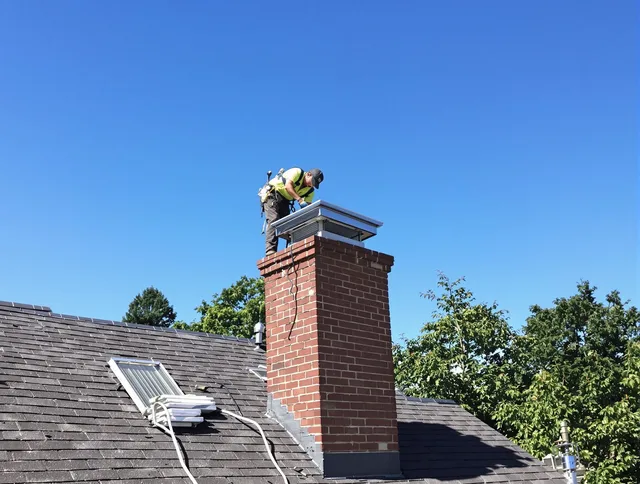 St. Simons Chimney Sweep technician measuring a chimney cap in St. Simons, GA
