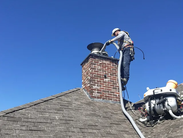 Dedicated St. Simons Chimney Sweep team member cleaning a chimney in St. Simons, GA