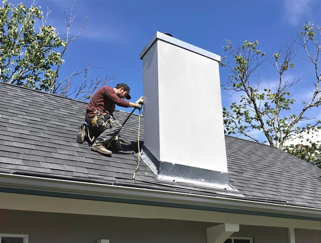 St. Simons Chimney Sweep team member finishing chimney construction in St. Simons, GA