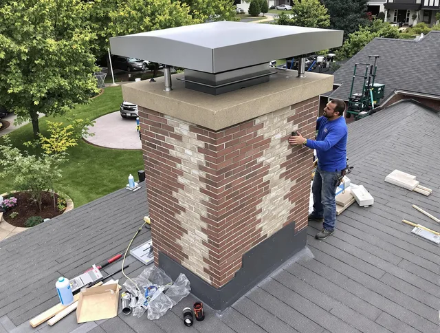 St. Simons Chimney Sweep team working on a custom chimney remodel in St. Simons, GA