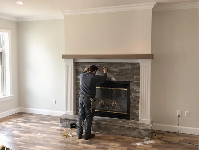 St. Simons Chimney Sweep finishing a custom fireplace install in St. Simons, GA